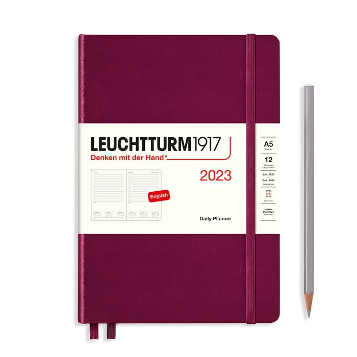 Daily Planner Medium (A5) 2023, Port Red, English