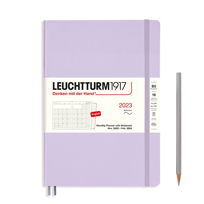 Monthly Planner & Notebook Composition (B5) 2023, 16 Months, Softcover, Lilac, English
