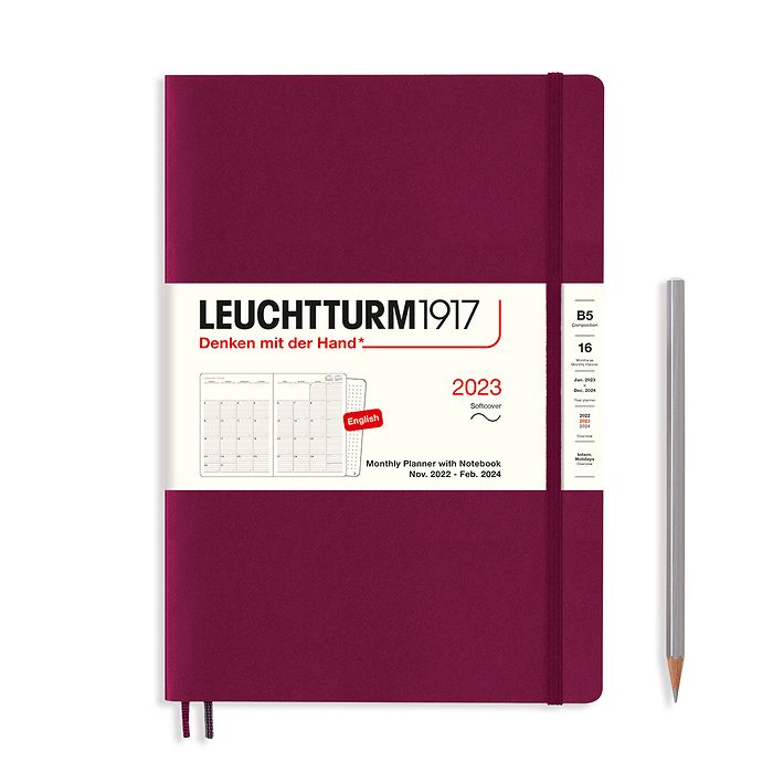 Monthly Planner & Notebook Composition (B5) 2023, 16 Months, Softcover, Port Red, English
