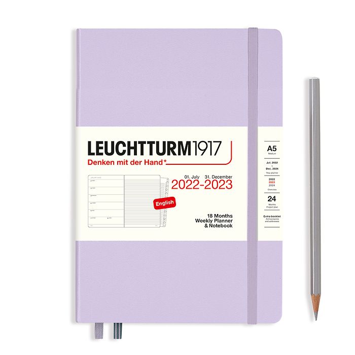 Weekly Planner & Notebook Medium (A5) 2023, with booklet, 18 Months, Lilac, English