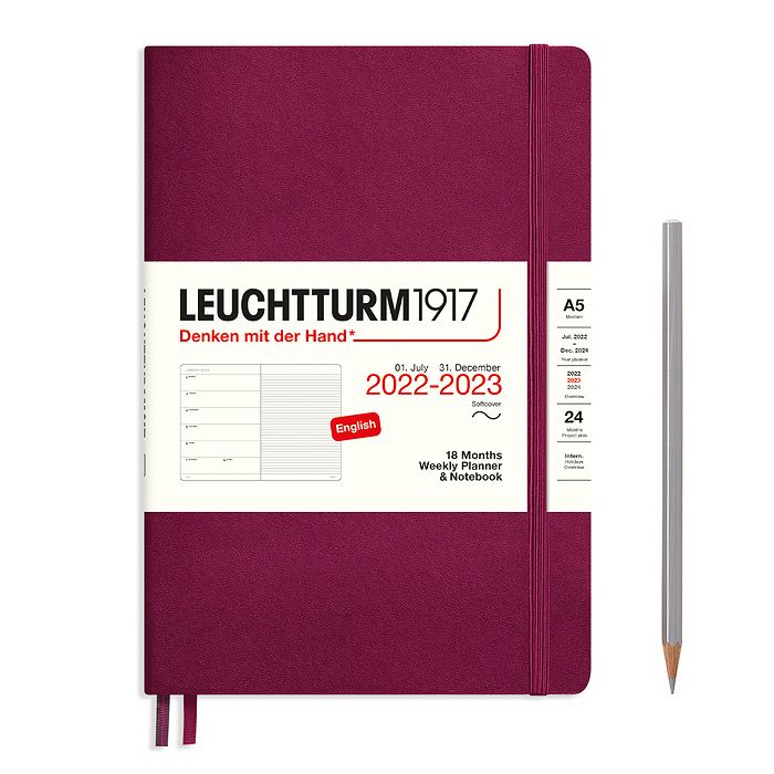 Weekly Planner & Notebook Medium (A5) 2023, 18 Months, Softcover, Port Red, English
