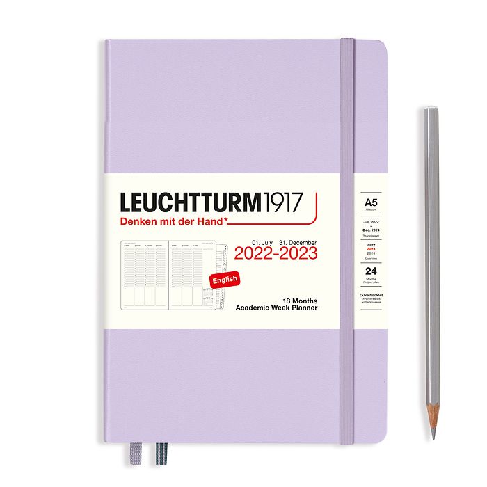 Academic Week Planner Medium (A5) 2023, with booklet, 18 Months, Lilac, English