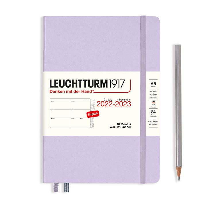 Weekly Planner Medium (A5) 2023, with booklet, 18 Months, Lilac, English