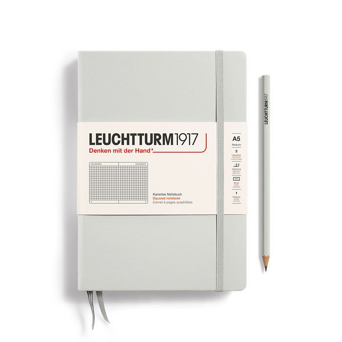 Notebook Medium (A5), Hardcover, 251 numbered pages, Light Grey, squared