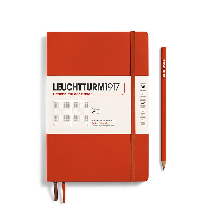 Notebook Medium (A5), Softcover, 123 numbered pages, Fox Red, dotted