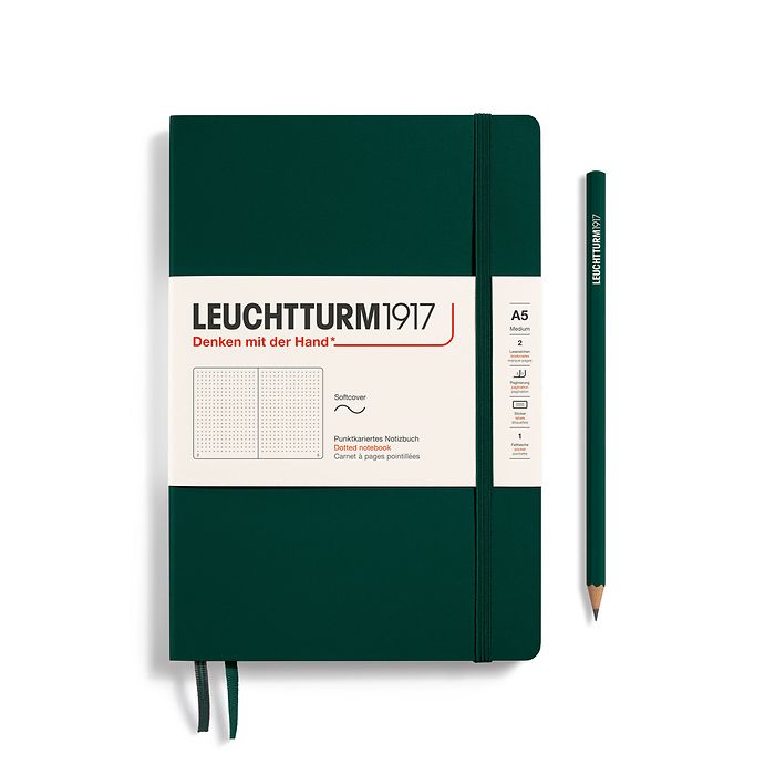 Notebook Medium (A5), Softcover, 123 numbered pages, Forest Green, dotted
