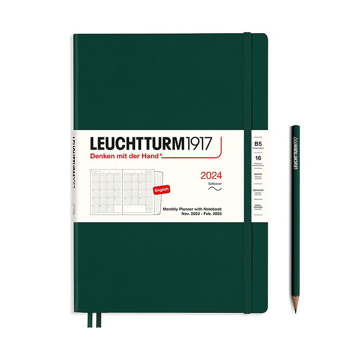 Monthly Planner & Notebook Composition (B5) 2024, 16 Months, Softcover, Forest Green, Engl