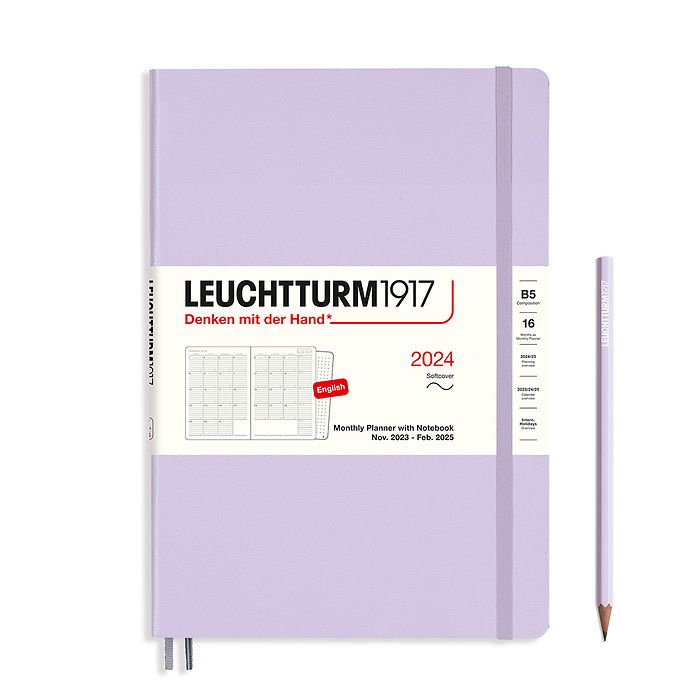 Monthly Planner & Notebook Composition (B5) 2024, 16 Months, Softcover, Lilac, English
