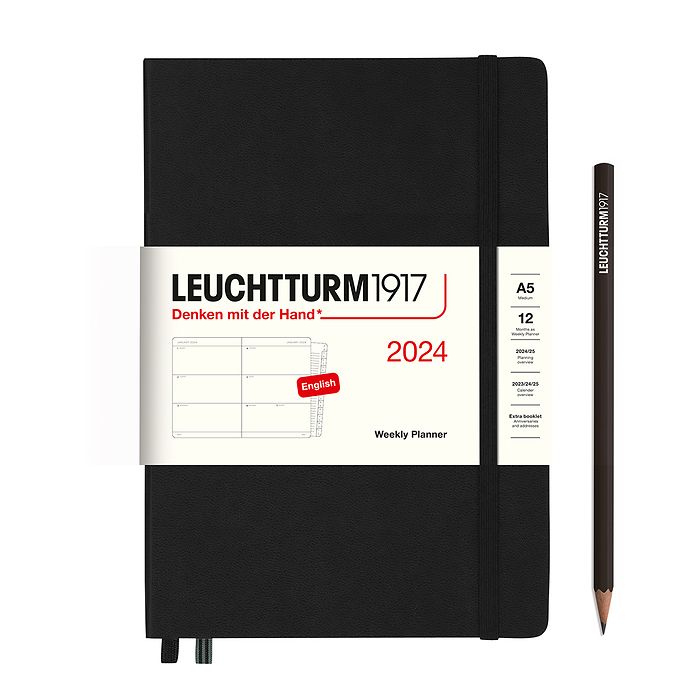 Weekly Planner Medium (A5) 2024, with booklet, Black, English