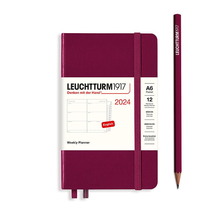 Weekly Planner Pocket (A6) 2024, with booklet, Port Red, English