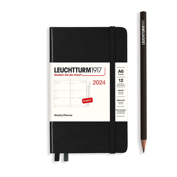 Weekly Planner Pocket (A6) 2024, with booklet, Black, English