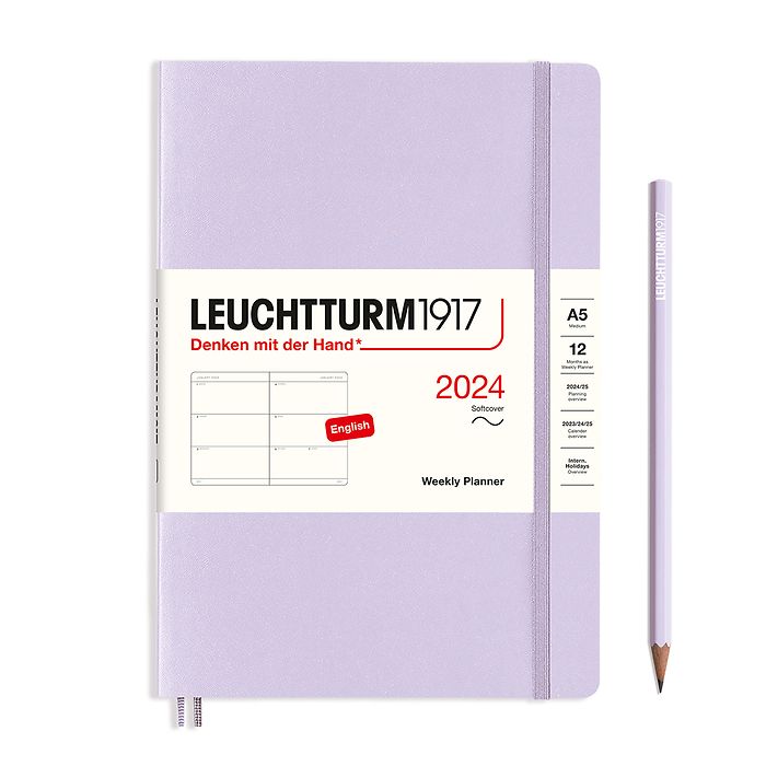 Weekly Planner Medium (A5) 2024, Softcover, Lilac, English