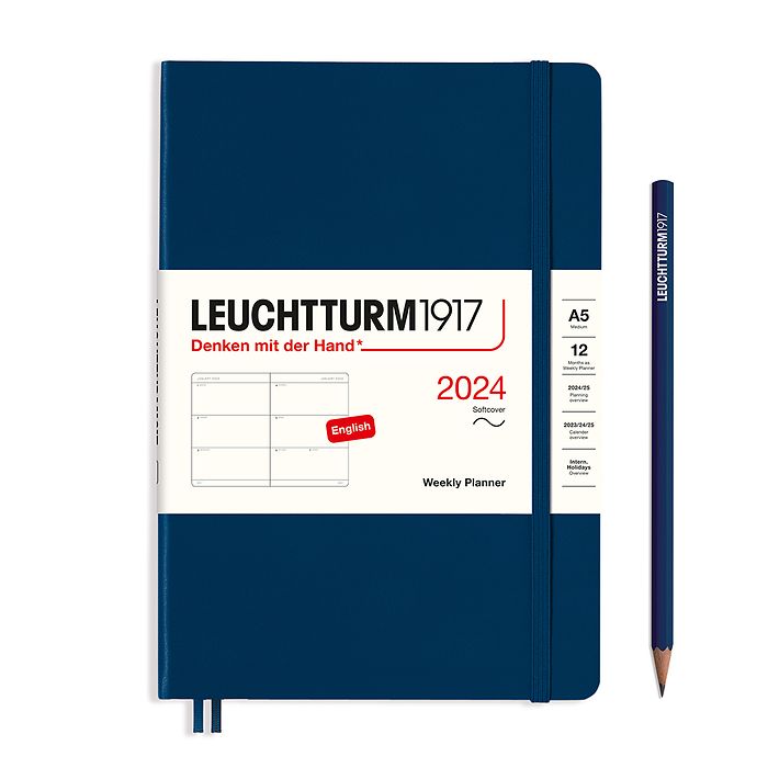 Weekly Planner Medium (A5) 2024, Softcover, Navy, English