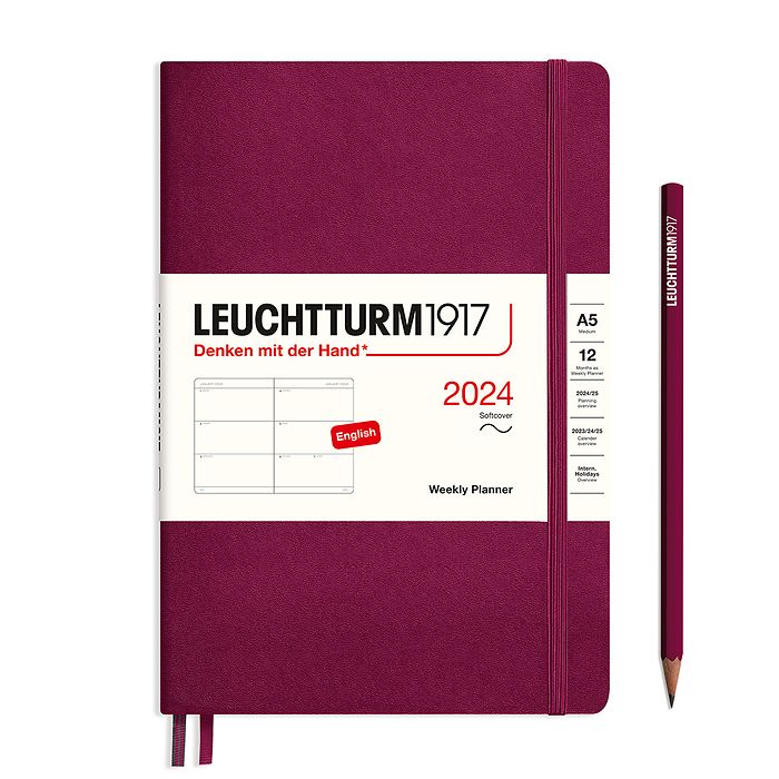 Weekly Planner Medium (A5) 2024, Softcover, Port Red, English