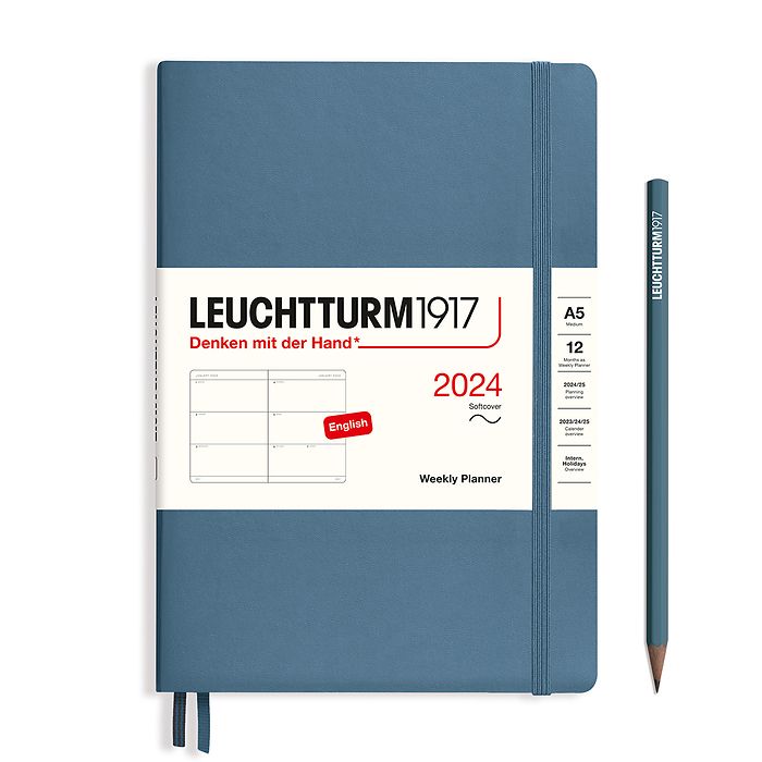 Weekly Planner Medium (A5) 2024, Softcover, Stone Blue, English