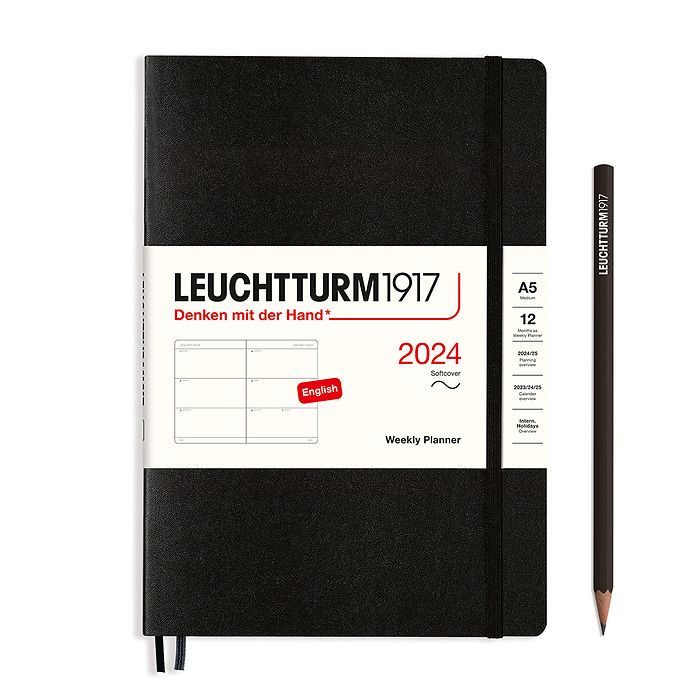 Weekly Planner Medium (A5) 2024, Softcover, Black, English