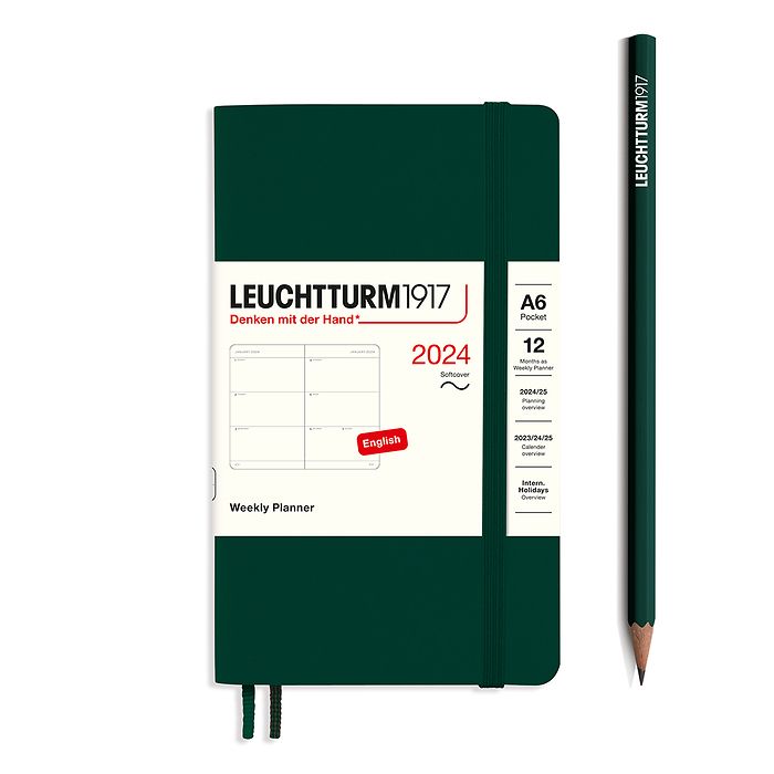 Weekly Planner Pocket (A6) 2024, Softcover, Forest Green, English