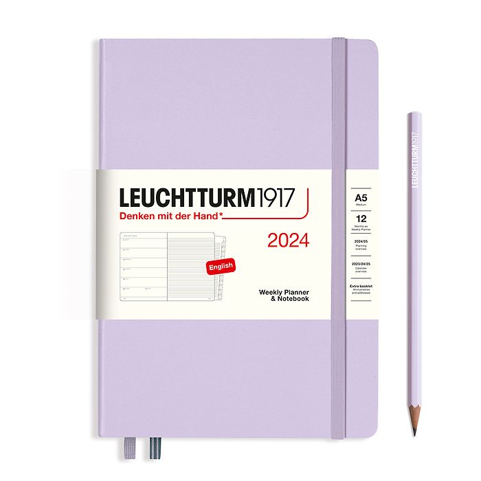 Weekly Planner & Notebook Medium (A5) 2024, with booklet, Lilac, English