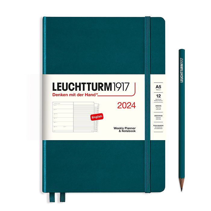 Weekly Planner & Notebook Medium (A5) 2024, with booklet, Pacific Green, English