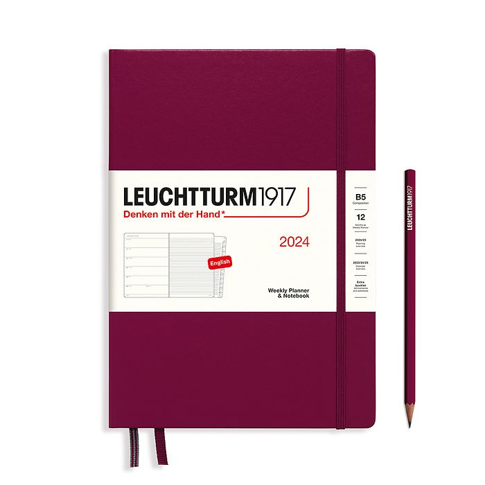 Weekly Planner & Notebook Composition (B5) 2024, with booklet, Port Red, English