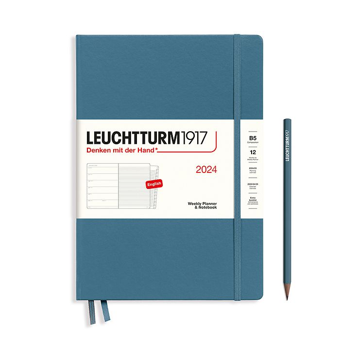 Weekly Planner & Notebook Composition (B5) 2024, with booklet, Stone Blue, English