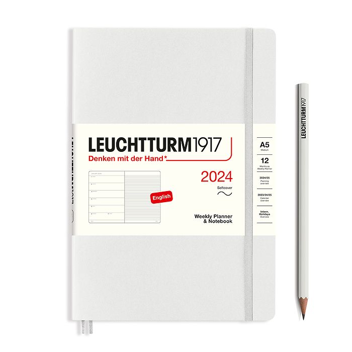 Weekly Planner & Notebook Medium (A5) 2024, Softcover, Light Grey, English