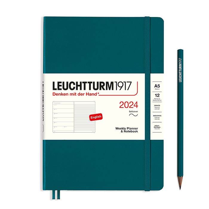 Weekly Planner & Notebook Medium (A5) 2024, Softcover, Pacific Green, English