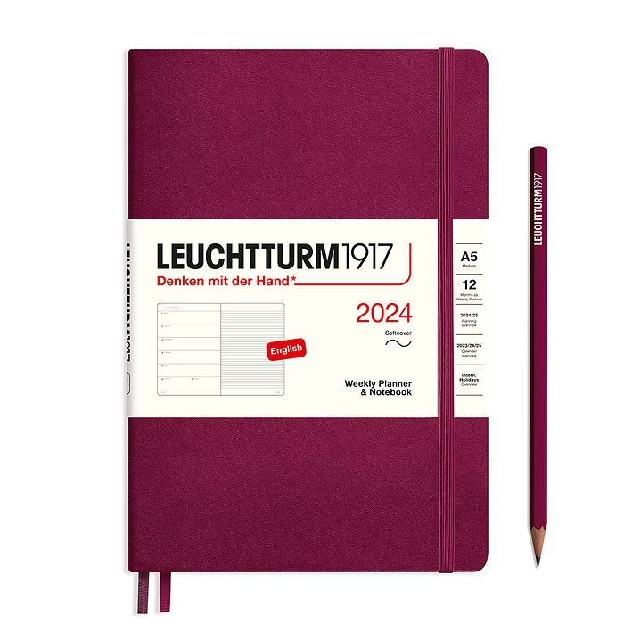 Weekly Planner & Notebook Medium (A5) 2024, Softcover, Port  Red, English