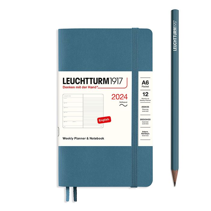 Weekly Planner & Notebook Pocket (A6) 2024, Softcover, Stone Blue, English