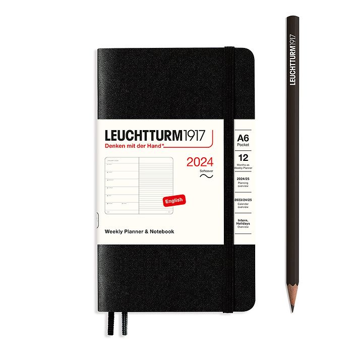 Weekly Planner & Notebook Pocket (A6) 2024, Softcover, Black, English