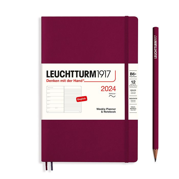 Weekly Planner & Notebook Paperback (B6+) 2024, Softcover, Port Red, English