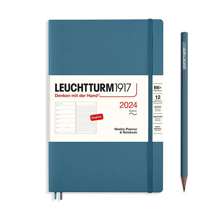 Weekly Planner & Notebook Paperback (B6+) 2024, Softcover, Stone Blue, English