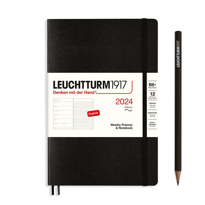 Weekly Planner & Notebook Paperback (B6+) 2024, Softcover, Black, English