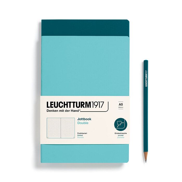 Jottbook (A5), 59 numbered pages, dotted, Aquamarine and Pacific Green, Pack of 2
