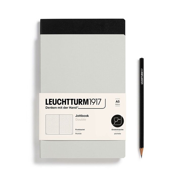 Jottbook (A5), 59 numbered pages, dotted, Light Grey and Black, Pack of 2