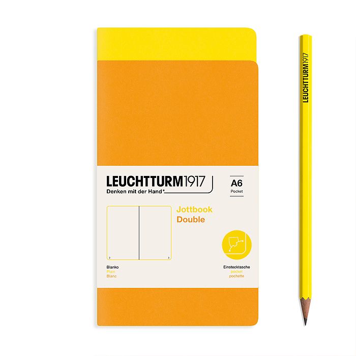 Jottbook (A6), 59 numbered pages, plain, Lemon and Rising Sun, Pack of 2