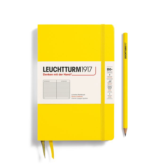Notebook Paperback (B6+), Hardcover, 219 numbered pages, Lemon, ruled