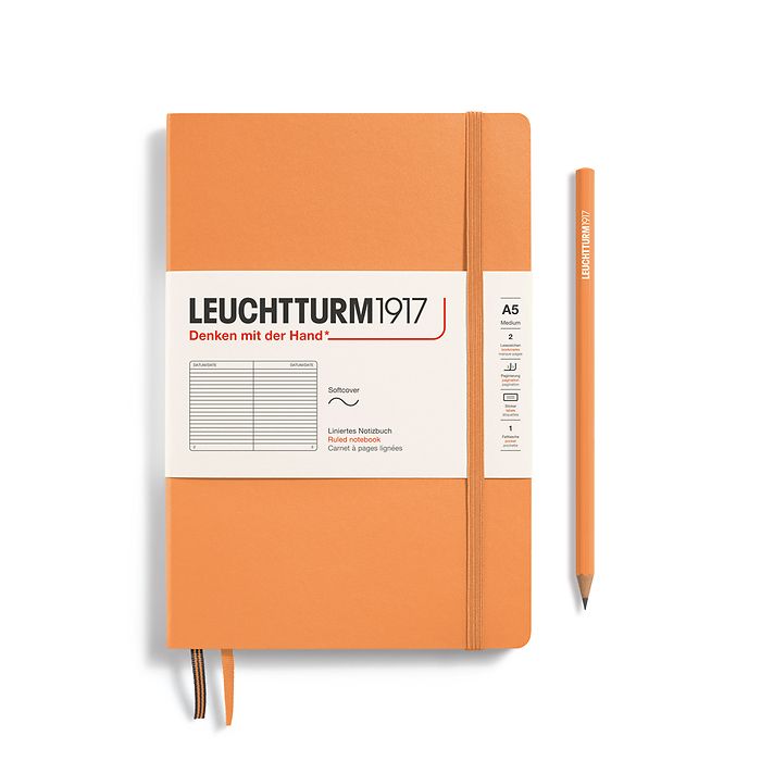 Notebook Medium (A5), Softcover, 123 numbered pages, Apricot, ruled
