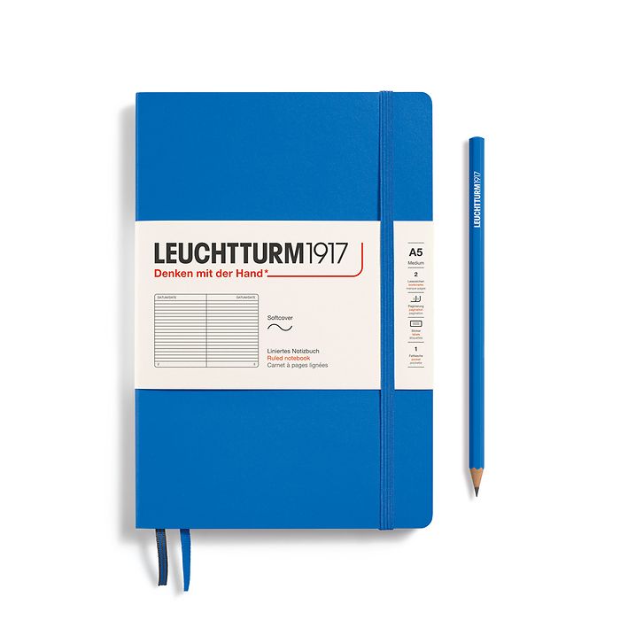 Notebook Medium (A5), Softcover, 123 numbered pages, Sky, ruled