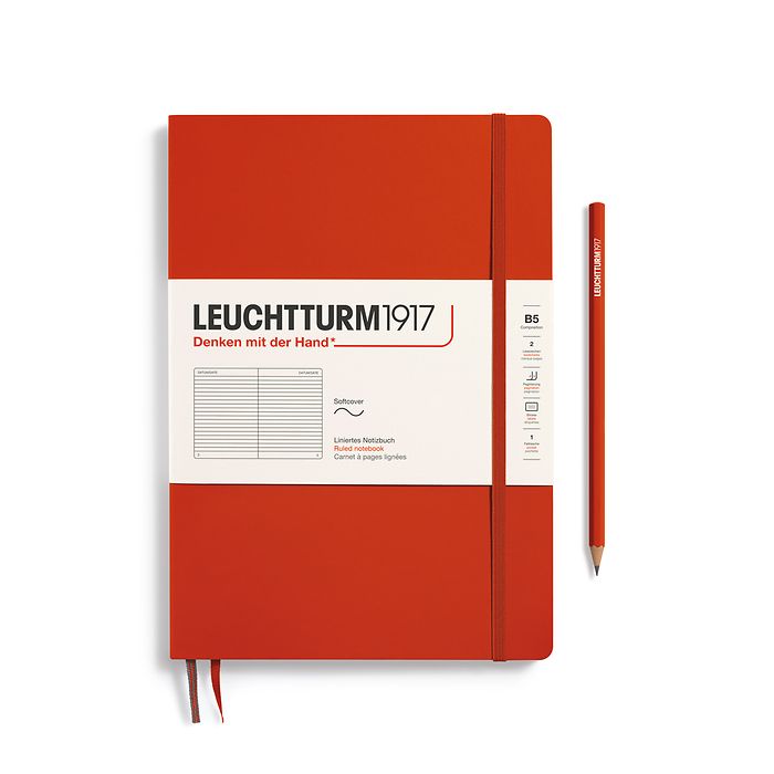 Notebook Composition (B5), Softcover, 123 numbered pages, Fox Red, ruled