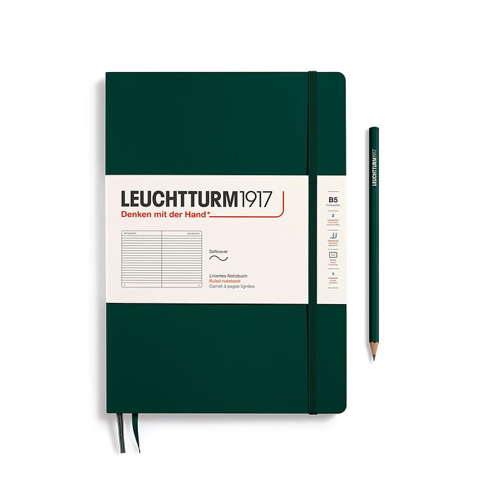 Notebook Composition (B5), Softcover, 123 numbered pages, Forest Green, ruled