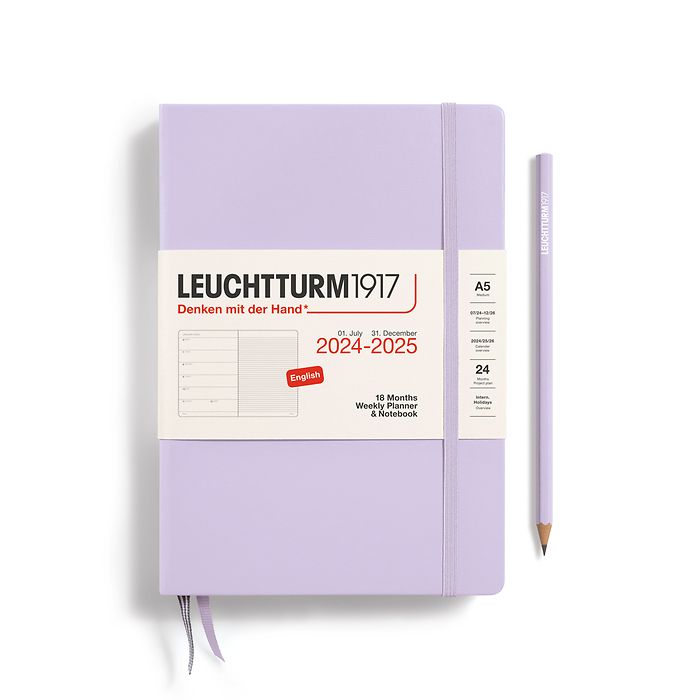 Weekly Planner & Notebook Medium (A5) 2025, 18 Months, Lilac