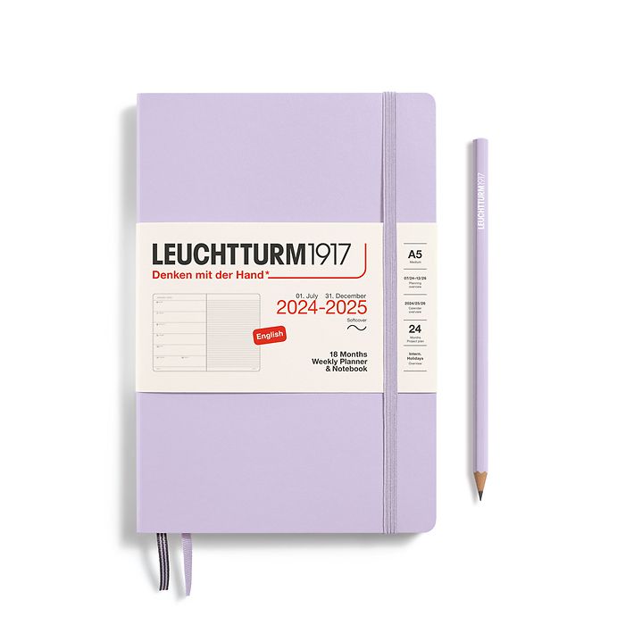 Weekly Planner & Notebook Medium (A5) 2025, 18 Months, Softcover, Lilac