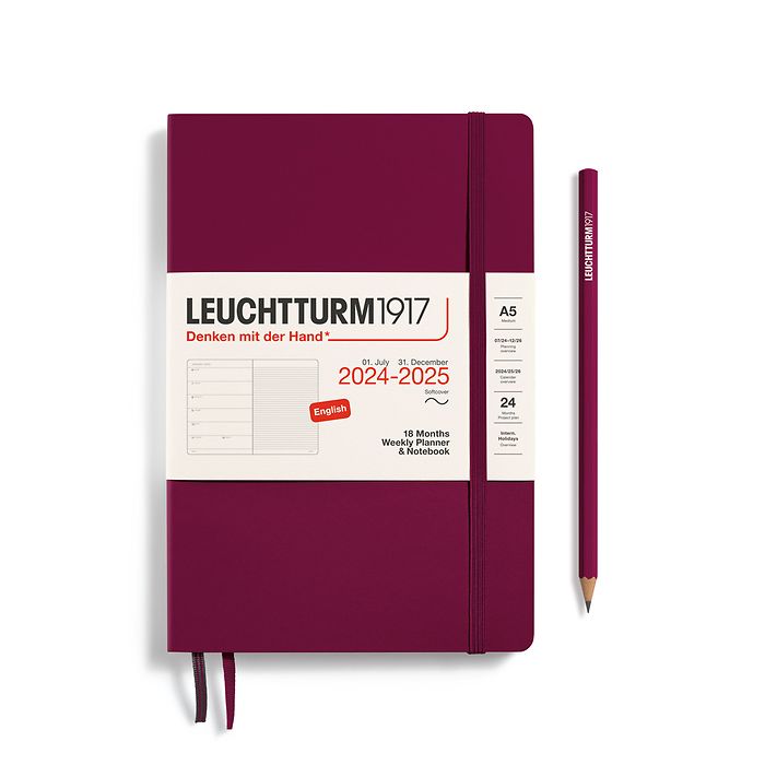 Weekly Planner & Notebook Medium (A5) 2025, 18 Months, Softcover, Port Red